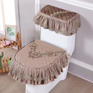 马桶垫欧式奢华三件套蕾丝布艺防尘卫生间家用秋冬季通用坐便器套