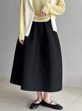 鹿西通勤高级感花苞半身裙女2026早春松紧腰遮胯显瘦A字裙子3765