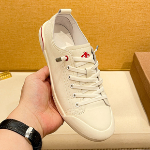 软牛皮男鞋夏季透气休闲鞋子英伦风小白鞋软底软面皮鞋一脚蹬单鞋