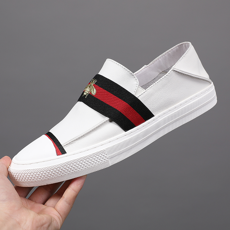 欧洲站真皮刺绣小蜜蜂套脚懒人