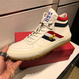 欧洲站男鞋高帮鞋2025春夏新款真皮透气小白鞋男高邦板鞋厚底鞋子