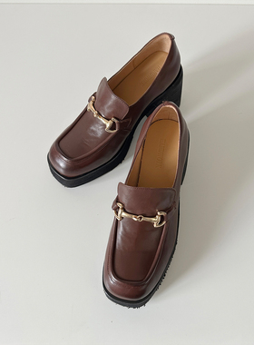 2026年新款时尚百搭金属扣装饰乐福鞋女小个子增高7cm里外全皮