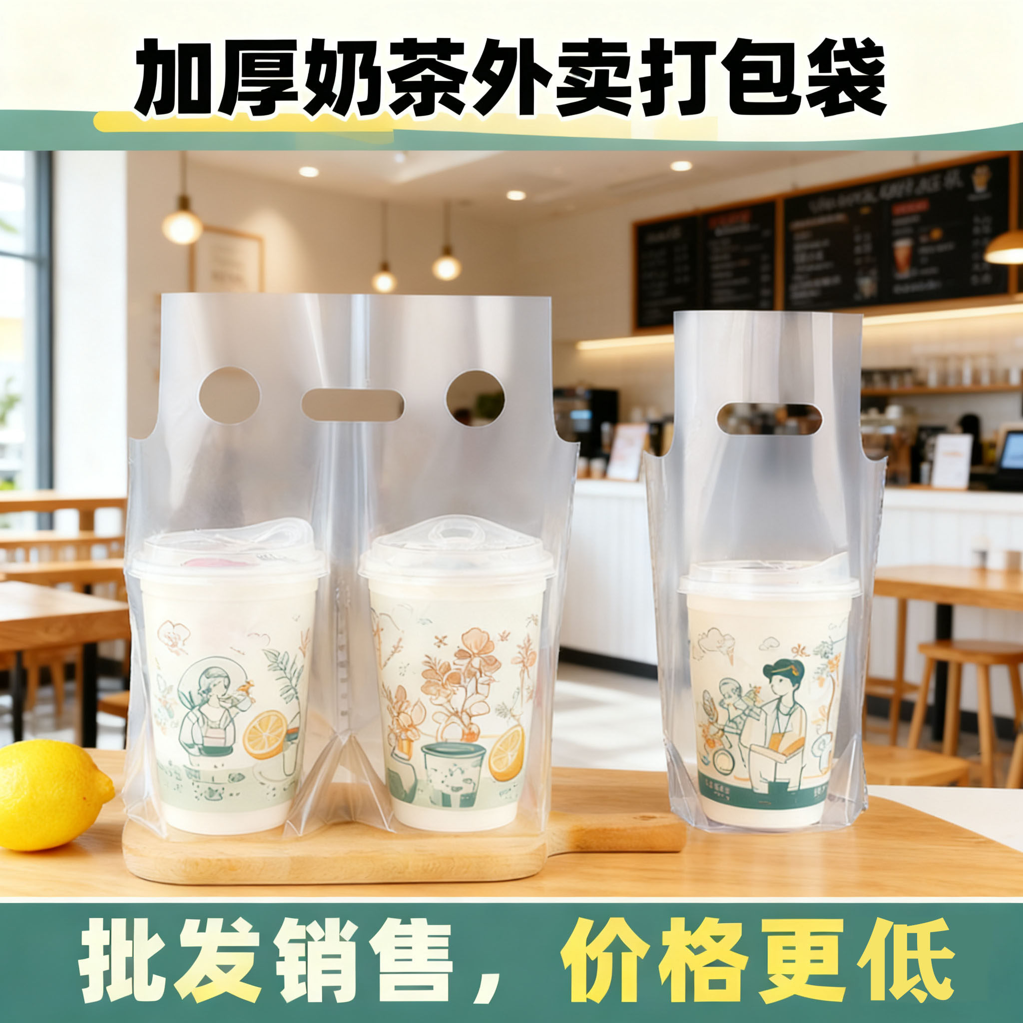 奶茶杯打包袋一次性外卖咖啡柠檬茶饮料水果桶高透明单杯双杯定做