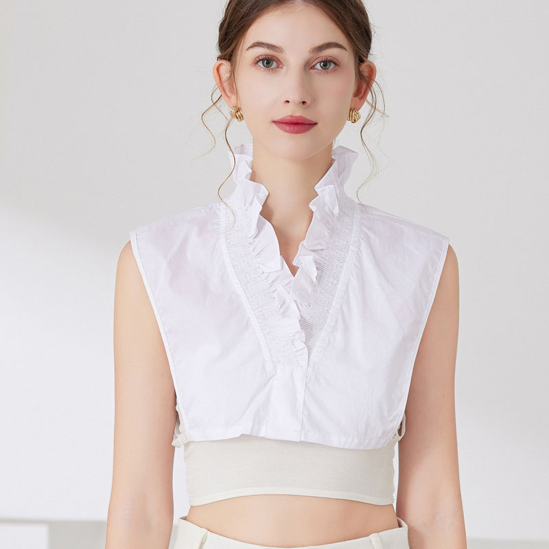 洋气棉质荷叶边v领衬衫假领子