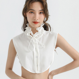 白色雪纺荷叶衬衫假领女秋冬内搭打底装饰领百搭毛衣领立领假衣领