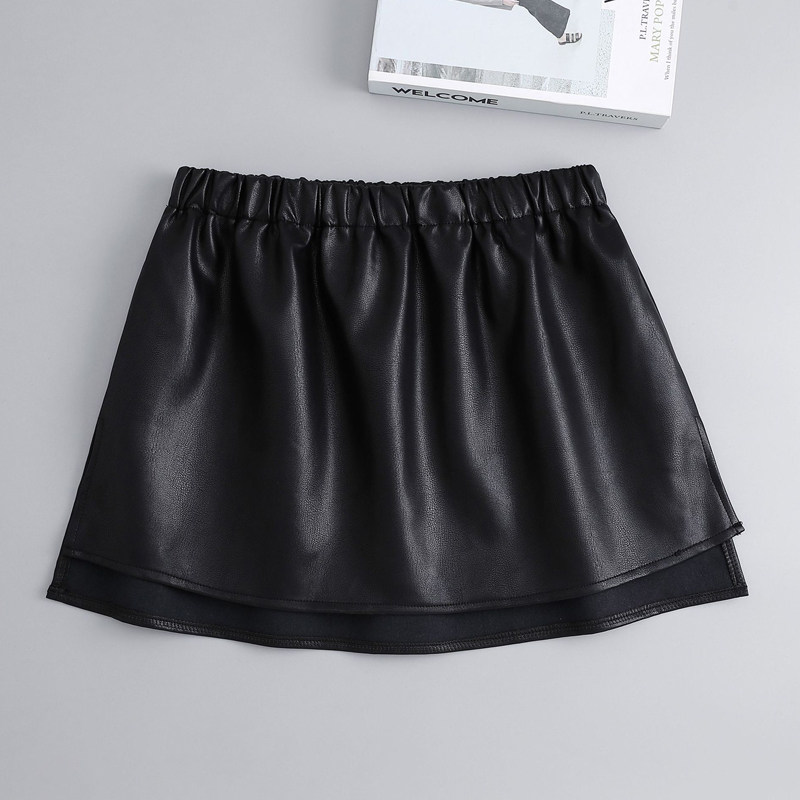 2023新款黑色皮质小屁帘女春秋搭配打底裤半身皮裙叠穿百搭假下摆