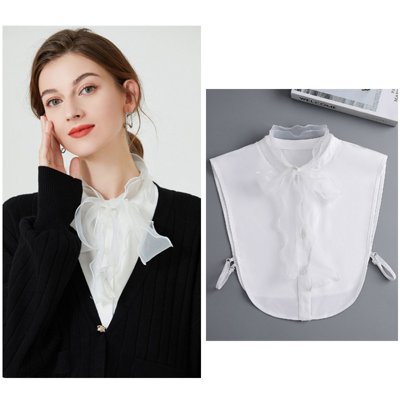 新款衬衫立领荷叶边假领子女蕾丝衬衣领打蝴蝶结假衣领秋冬装饰领