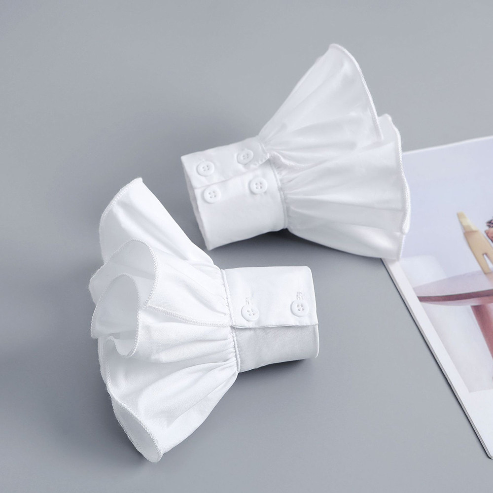 白色纯棉花苞状荷叶边假袖子百搭衬衫假袖口毛衣卫衣装饰袖双排扣