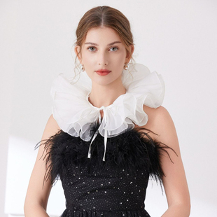 凹造型超绝甜美披肩立体荷叶边雪纺假领子女系带围脖百搭出片神器