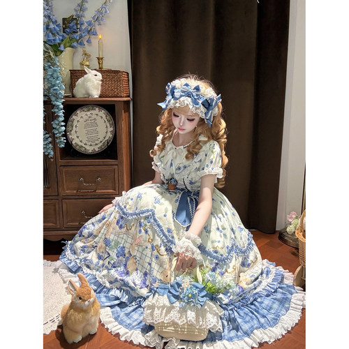 蓝色田园风蓝莓信笺Lolita麻袋裙