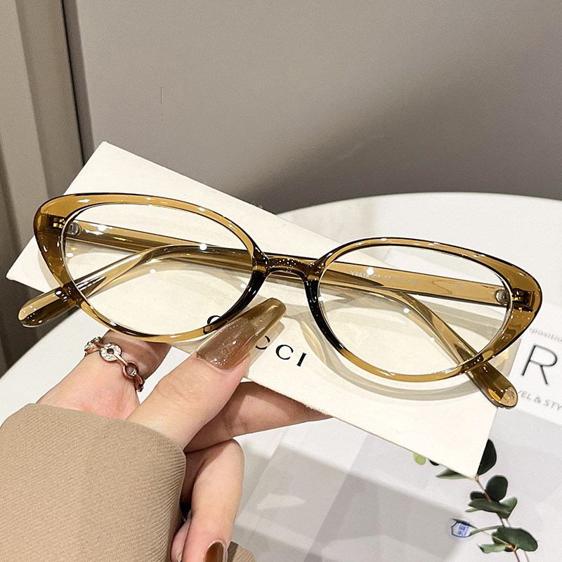 时尚复古椭圆小框近视眼镜男女通用TR90超轻防蓝光文艺简约浅茶框