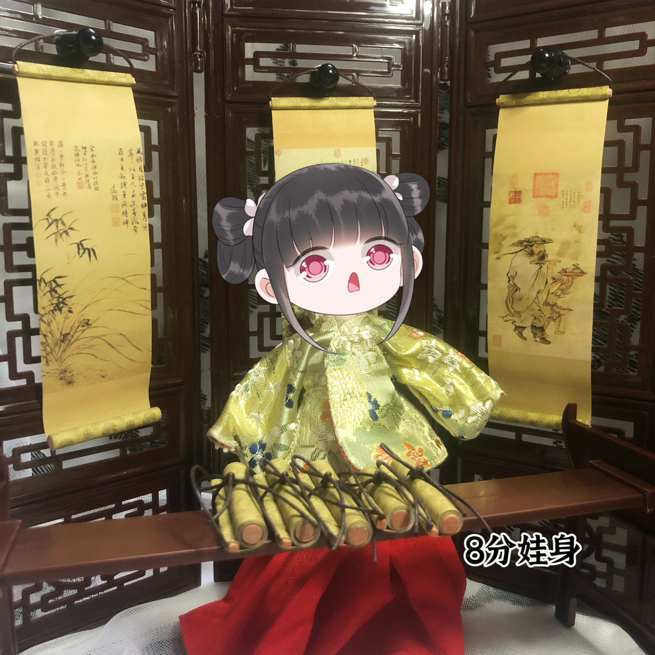 微缩古风迷你挂轴迷你小卷轴blythe 兵人bjd ob11古代画卷挂轴