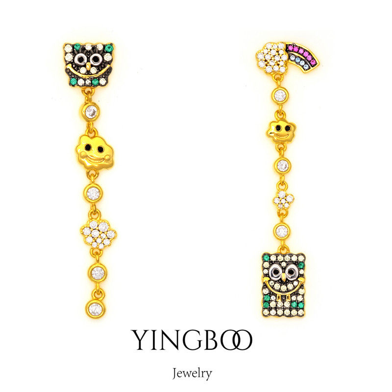 YINGBOO S925银 原创卡通漫画海绵宝宝纯银耳环耳钉俏皮可爱风女