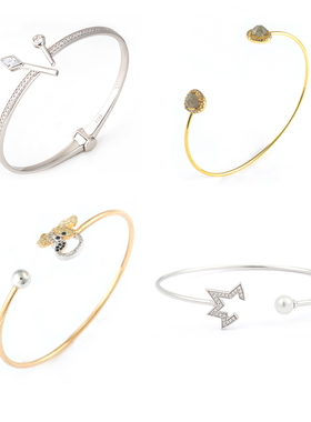 YINGBOO清仓系列大V半开口双拉长石手镯韩版优雅纯银手环送礼女