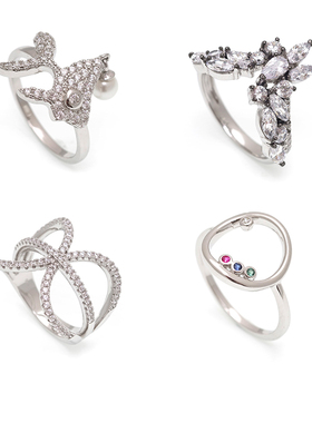 纯银高级感镶钻锆石戒指日韩