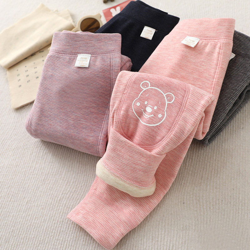 儿童保暖裤小童高腰高弹鹅绒双层宝宝婴儿秋冬蚕丝护膝保暖裤