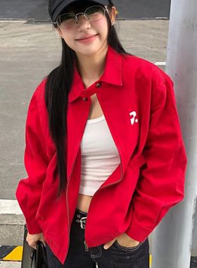 早秋穿搭今年流行红色薄款短外套女春秋季2025爆款夹克棒球服上衣