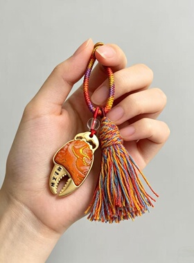 复古橙色手工编织莓流苏钥匙扣