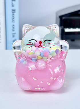 新款招财猫流沙瓶入油网红摆件