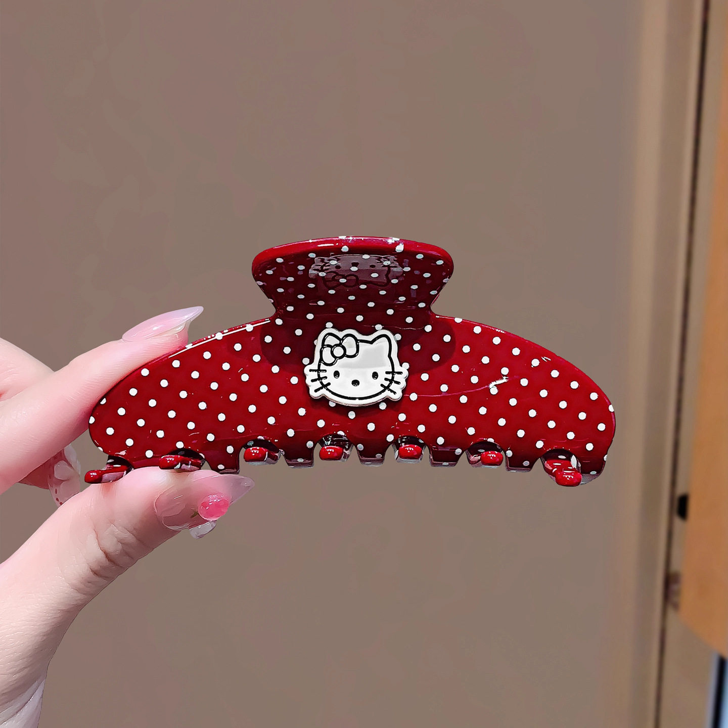 kt猫红色波点抓夹小众设计感醋酸鲨鱼夹发夹子后脑勺发量多抓夹,饰品/流行首饰/时尚饰品新,民族风发饰,淘宝优惠券,粉丝福利购,淘宝优惠卷