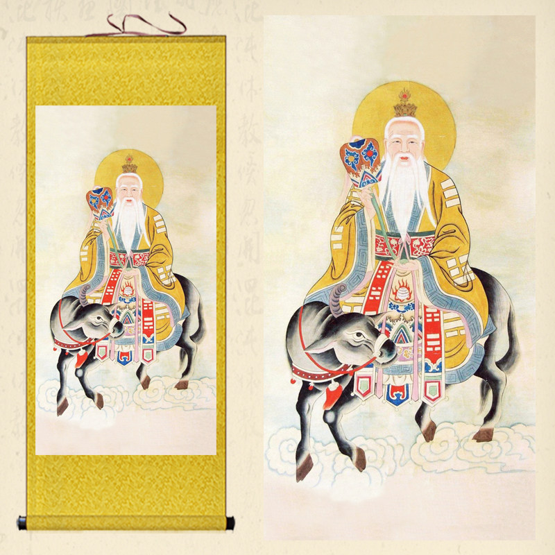 三清祖师太上老君画像老子骑牛图卷轴画太清道德天尊佛堂供奉挂画