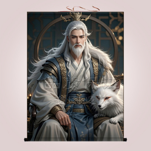 胡天霸画像挂画出马堂口客厅装饰画家仙胡七太爷真身九尾狐卷轴画