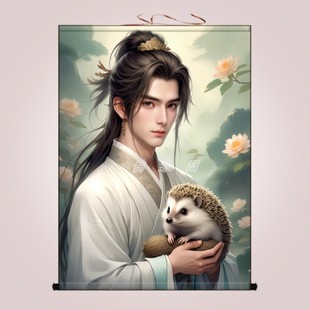 东北五大仙家刺猬男像真身挂画白家娘娘画像堂口供奉装饰画卷轴画