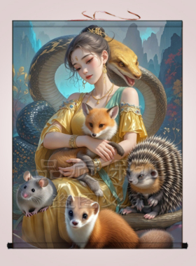 胡黄常柳灰挂画东北堂口装饰画