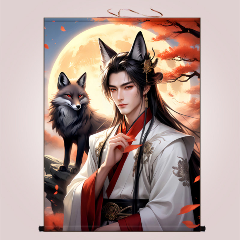 男女九尾狐挂画东北出马堂口供奉胡家教主胡九霄女狐娘娘装饰画