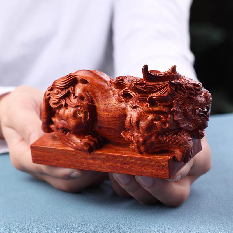 非遗技艺手工小叶紫檀手工雕刻摆件貔貅手把件神兽镇尺文玩礼品