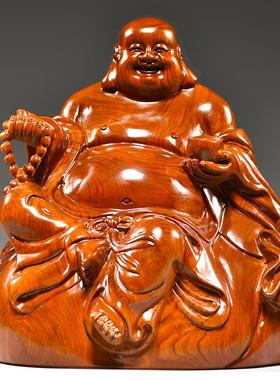 花梨木雕弥勒坐笑佛像雕刻摆件家居客厅玄关电视柜公司装饰工艺品