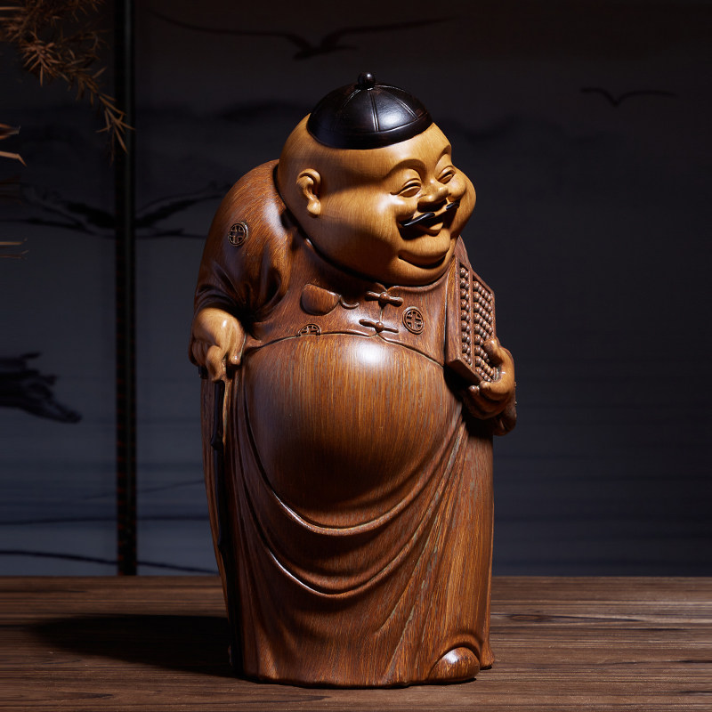 中式地主老爷摆件高档竹根木雕人物雕塑客厅玄关茶室装饰工艺品