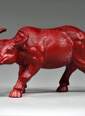 红色木质水牛摆件实木雕刻十二生肖木头牛气冲天吉祥物装饰工艺品