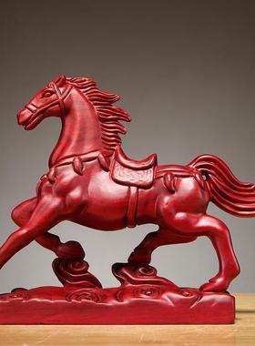 红花梨木雕马摆件实木马雕刻工艺品红木马摆件木马摆件开业送礼品