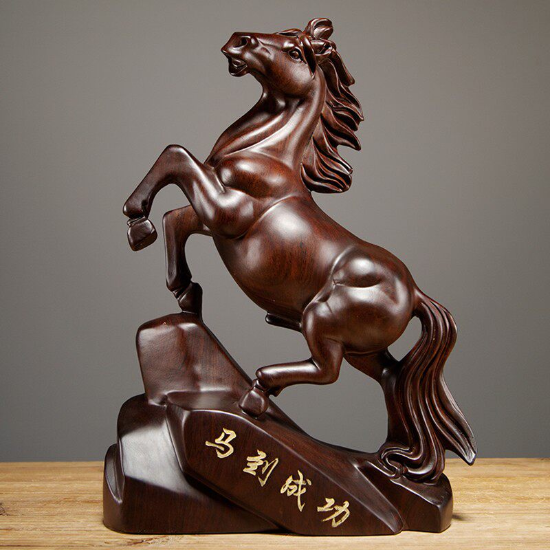 黑檀木雕马摆件实木马到成功工艺品家居客厅电视柜装饰品开业礼品