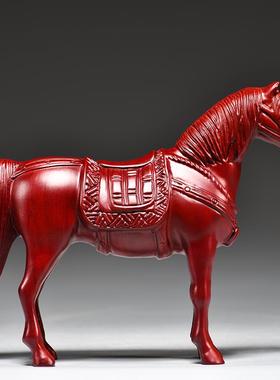 红色木雕马到成功摆件红木雕刻唐马家居客厅办公装饰工艺品送礼品