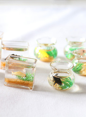 Dollhouse1:12仿真微缩迷你玻璃锦鲤缸方鱼缸 娃娃屋配件家居模型