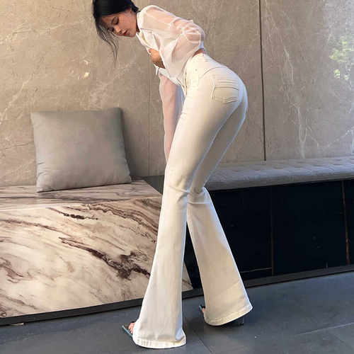 紧身牛仔喇叭裤女立体裁剪长裤