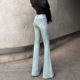 女春秋蜜桃分割线提臀显腿长弹力长裤 杨杨 浅蓝紧身微喇叭牛仔裤