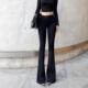 杨杨 高腰显瘦显腿长休闲长裤 黑色丰胯提臀微喇叭牛仔裤 女秋季