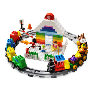 积木火车轨道车厢车底配件拖车底盘交通工程车大颗粒拼装玩具汽车