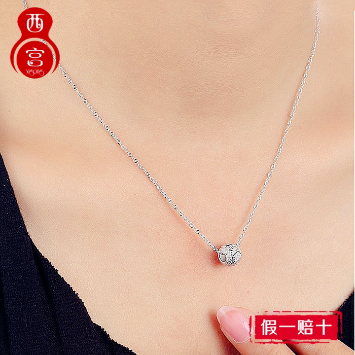 s925纯银项链女转运珠圆珠子民族风镀白金吊坠锁骨链生日礼物饰品