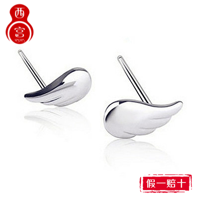 s925银耳钉女天使翅膀镀白金