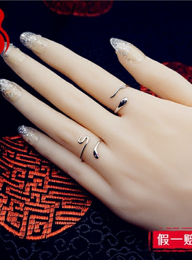 s925男女蛇形生肖活口镀白金戒指