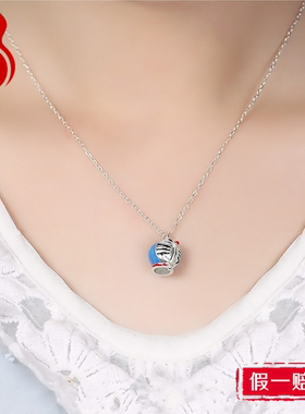 s925纯银项链女甜美镀白金吊坠