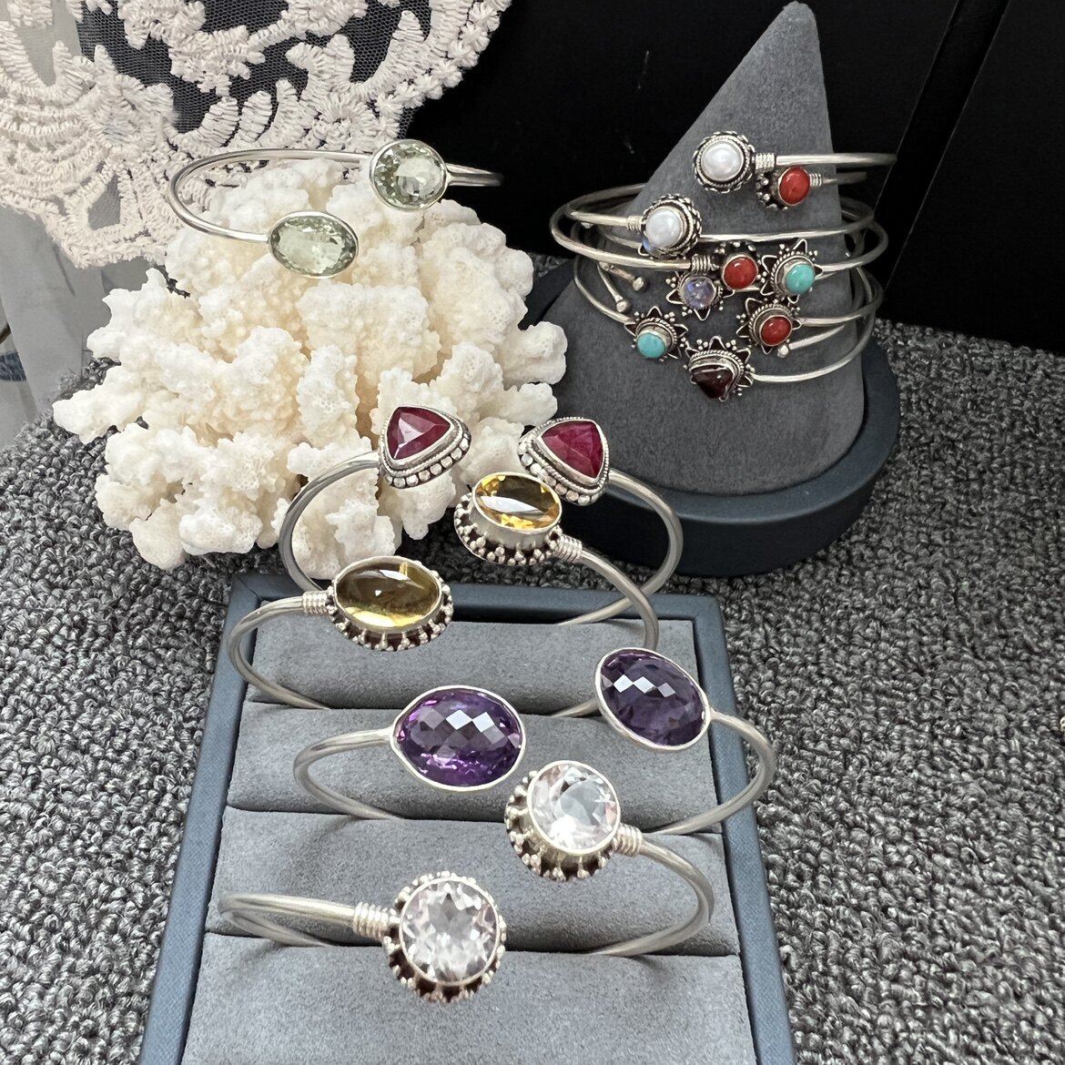 NEPAL SILVER INLAID G TONE YELLOW AMETHYST OPEN VINTAGE FINE BRACELET SILVER BRACELET BRACELET