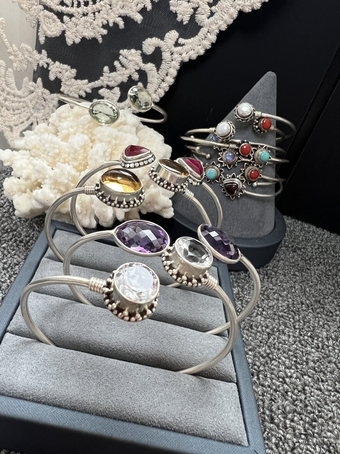 NEPAL SILVER INLAID G TONE YELLOW AMETHYST OPEN VINTAGE FINE BRACELET SILVER BRACELET BRACELET