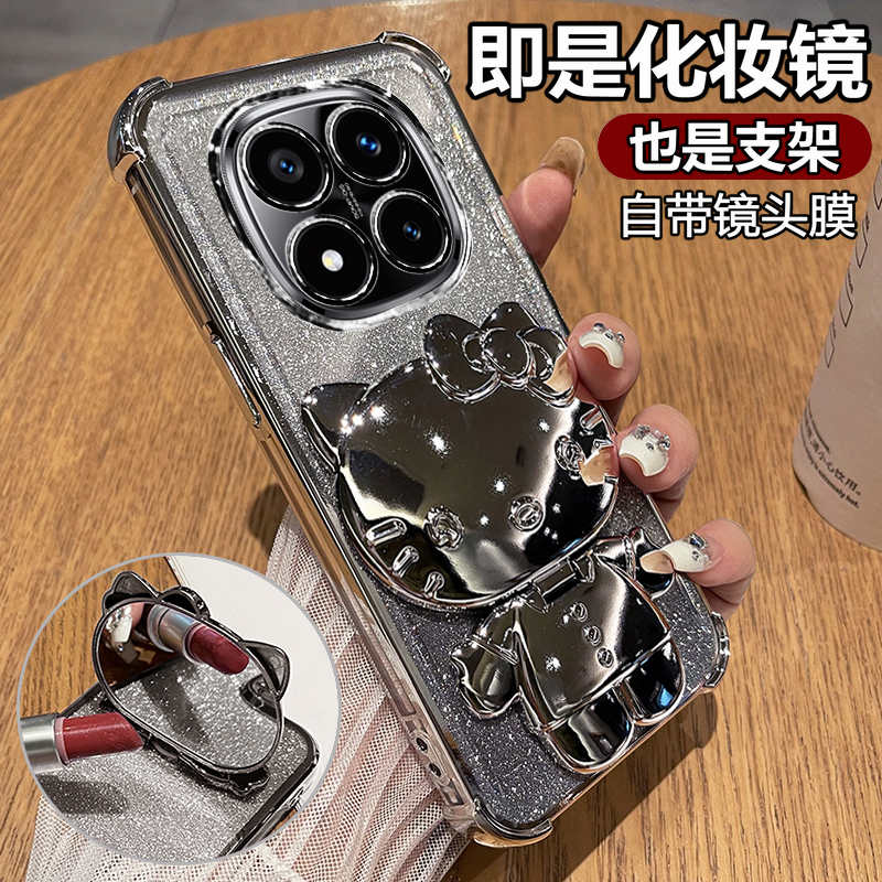 适用红米note14pro十手机壳小米redminote14por透明保护硅胶套自带镜头膜5g全包防摔redmi女加曲面屏支架镜子