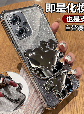 适用红米note11Tpro十手机壳小米redminote12T pro透明保护硅胶套全包防摔软壳女redmi新款高级感带支架镜子