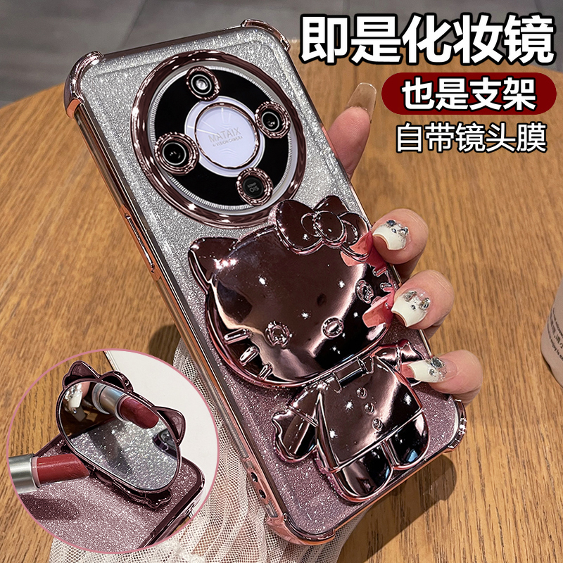 适用华为荣耀x70手机壳honorx70透明保护软硅胶套自带镜头膜MTN一AN00全包防摔honor可爱女卡通MTNAN支架镜子